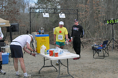 Dick Lipsey at the finish of the Salem Lakeshore Frosty 50K on January 7, 2012.